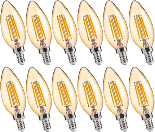 Vista 22 de FLSNT Bombillas LED ámbar para candelabros equivalentes a 40 W, bombillas LED B11 E12, 2200 K blanco cálido, regulable, 330 lm, 96 unidades UL