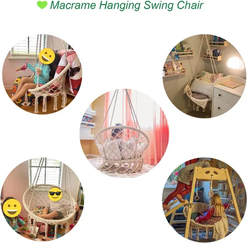Vista 9 de Silla colgante de macramé para dormitorio, hamaca columpio para interiores y exteriores