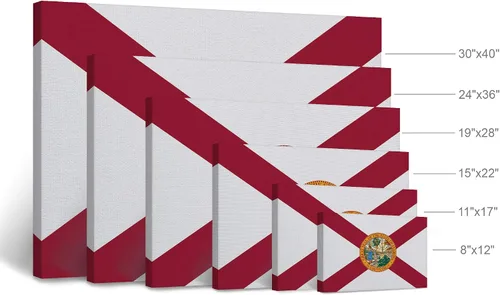 Vista 4 de Smile Art Design Lienzo impreso con la bandera del estado de Florida, capital del estado de los Estados Unidos, arte de pared con bandera del estado