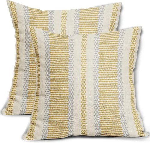 Vista 19 de Juego de 2 fundas de almohada negras y azules con rayas de puntos grises, decorativas para exteriores, estilo boho rústico, para sofá, cama, cojín