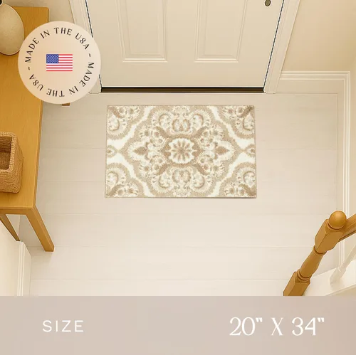 Vista 2 de Maples Rugs Vivian Medallion - Alfombra de área, fabricada en Estados Unidos, lavable, antideslizante, alfombra de interior para cocina, entrada
