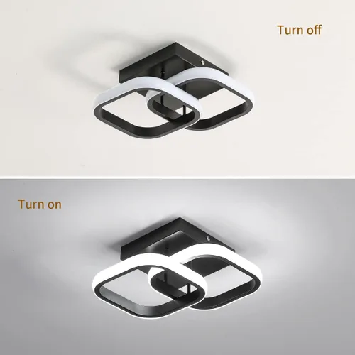 Vista 5 de Lámpara de techo LED moderna, 9 pulgadas, cuadrada, 6500 K, blanco frío, negro, mini lámpara de techo para pasillo, dormitorio, cocina, balcón