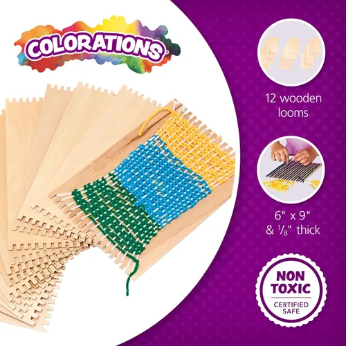Vista 2 de Colorations RLOOM - Telar de madera para principiantes, juego de 12, para niños, artes y manualidades, tejido, actividad artesanal, habilidades