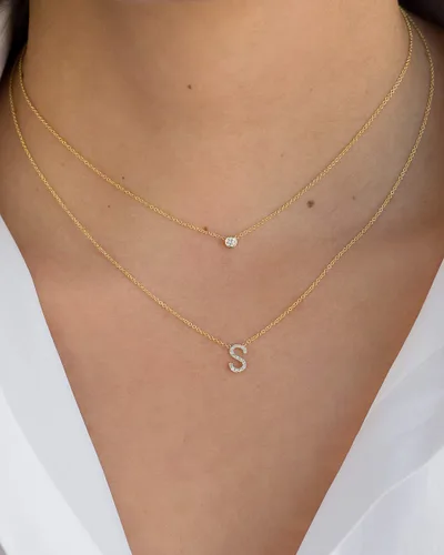 Vista 3 de Diamond Initial Necklace, 14K Gold Pave Diamond Letter Necklace, Personalized Diamond Letter Necklace, Stackable, Handmade, Yellow Gold, Rose Gold