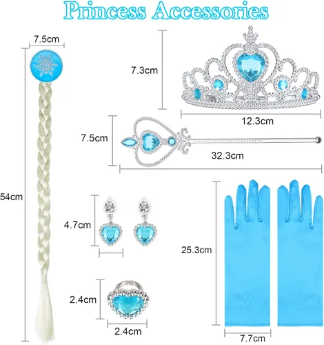 Vista 5 de WOXVM Vestido de princesa Elsa para niñas pequeñas, disfraz de Elsa de lujo para Halloween, cosplay, fiesta de cumpleaños con accesorios