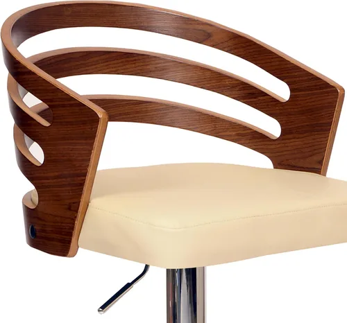Vista 4 de Armen Living Adele - Taburete giratorio moderno de altura ajustable de piel sintética y madera de nogal con base cromada para encimera de isla