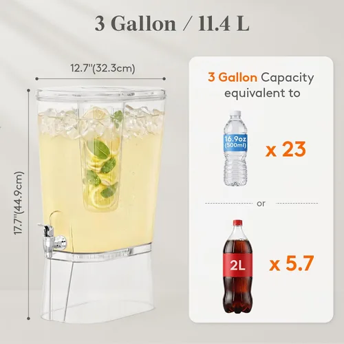 Vista 3 de Lifewit Dispensador de bebidas de 3 galones con infusor de frutas y grifo a