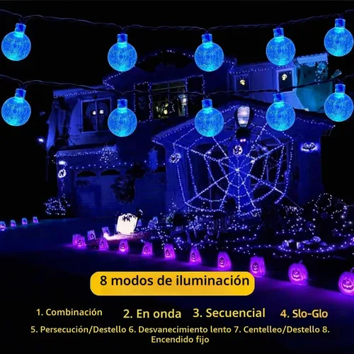 Vista 4 de Tira de luces de 20 LED, decoraciones de globo de cristal, luces solares extra brillantes para exteriores con 8 modos de iluminación, impermeables