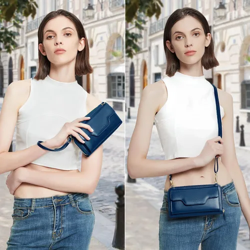 Vista 2 de nuoku Bolsos cruzados para mujer, carteras de muñeca para mujer, monederos pequeños para mujer, cartera para teléfono celular, cartera RFID