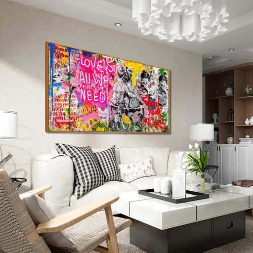Vista 20 de JKWALL77 Lienzo de graffiti para dormitorio, arte de pared gaming para chicos adolescentes, pintura abstracta, arte pop, decoración moderna de pared