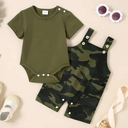 Vista 6 de YALLET Ropa para bebé recién nacido, trajes para niños de 3, 6, 12, 18 meses, mameluco+pantalones cortos con tirantes y peto, conjunto de overoles