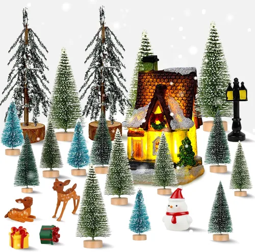 Vista 10 de ONESING 24 Pcs Mini Bottle Brush Trees with Wooden Base Artificial Small Christmas Pine Tree for Crafts, Winter Snow Ornaments for Christmas Table