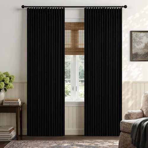 Vista 58 de Cortinas opacas de lino plisado natural de 96 pulgadas de largo