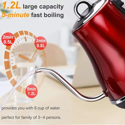 Vista 4 de 1.2L hervidor eléctrico, oficina y hogar Color 304 acero inoxidable cuello de cisne tubo 1500W Calefacción rápida Calefacción eléctrica eléctrica
