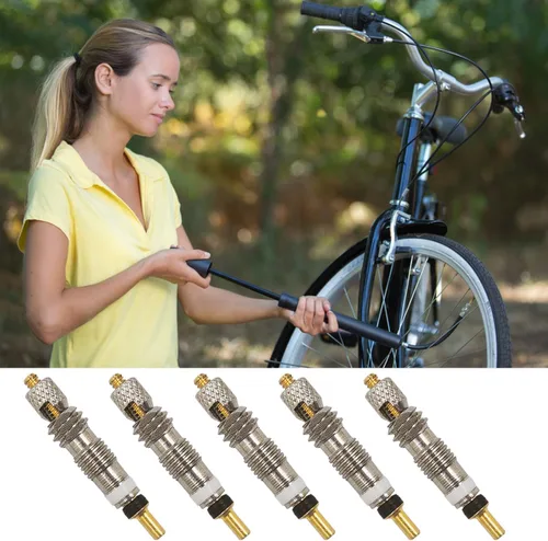 Vista 5 de 10 piezas Presta núcleo de válvula con 3 piezas de adaptador de válvula Presta a Schrader, válvula sin cámara, núcleo de repuesto de bicicleta