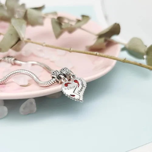 Vista 4 de GMXLin Abalorio de madre e hija para pulseras de amor, corazón, madre, mamá, regalo de cumpleaños de hija y hijo