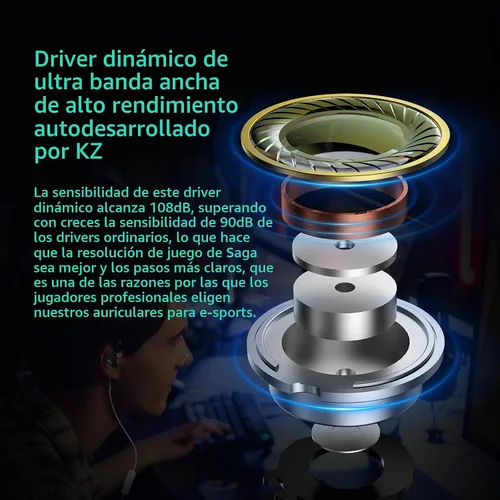 Vista 3 de KZ Auriculares intrauditivos Saga, 0.1 in Jack Gaming IEMs con micrófono