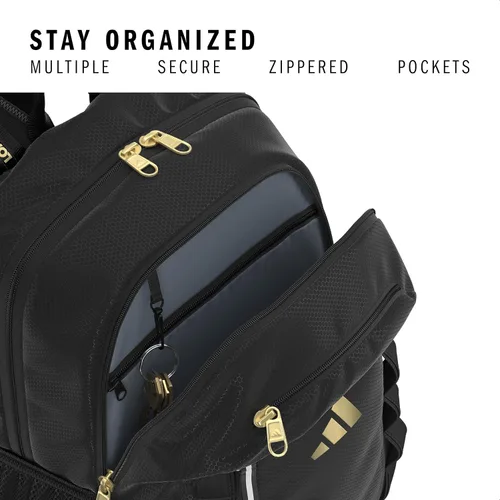 Vista 3 de Mochila Excelerator con funda para portátil, bolsa deportiva para hombres y mujeres, Negro/Dorado Metálico, Tamaño único