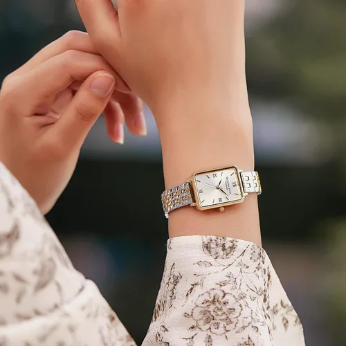Vista 4 de VICTORIA HYDE Relojes para mujer, esfera de nácar verde, correa de cuero auténtico, caja rectangular clásica