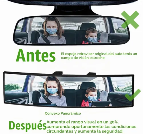Vista 3 de Espejo retrovisor para auto de vidrio HD de 12 pulgadas, antirreflejos, con clip, panorámico, de gran angular, espejo retrovisor interior universal