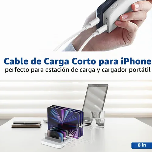 Vista 2 de [Certificado Apple MFi] Cable corto USB-C a Lightning (paquete de 3 0.6 pies), cable de carga rápida para iPhone, cable de carga USB-C de entrega