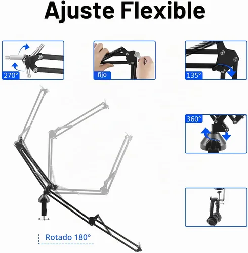 Vista 3 de GEEKRIA Brazo de micrófono para Creators compatible con Blue Yeti, Yeti X, Yeti Pro, Snowball ICE, G Yeti GX, brazo de micrófono con adaptador