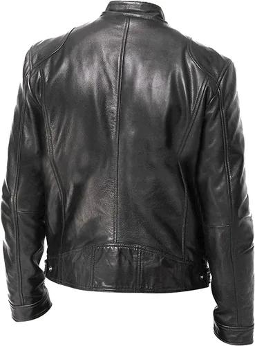 Vista 3 de WENKOMG1 Chaqueta de piel sintética para hombre, abrigo grueso de manga larga con cremallera, parka deportiva básica con bolsillo