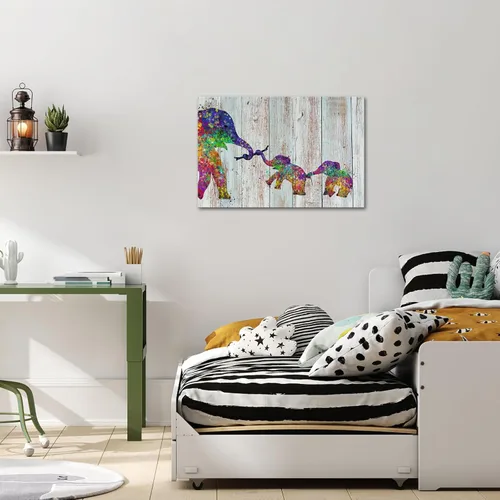 Vista 2 de Zlove Lienzo decorativo para pared, diseño de elefante colorido, imágenes divertidas de animales de bebé, 24 x 36 pulgadas