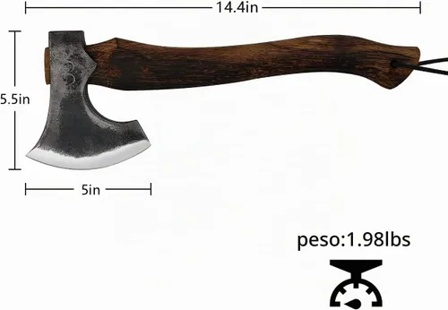 Vista 2 de La Frostbreaker - Hacha de camping - Hacha de acero forjado con funda de cuero - Hacha de supervivencia para dividir y cortar madera - Hacha de 38 ES