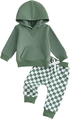 Vista 39 de Conjunto de ropa de otoño e invierno para bebé y niño, sudadera larga con capucha y pantalones para niños pequeños, 6, 12, 18, 24 meses, 2T Adorable