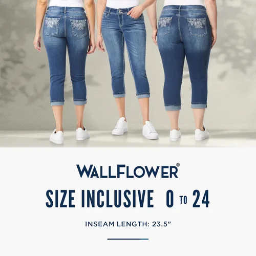 Vista 7 de WallFlower Luscious Curvy 23.5" Crop Mid-Rise Bling Insta Stretch Juniors (estándar y Plus)