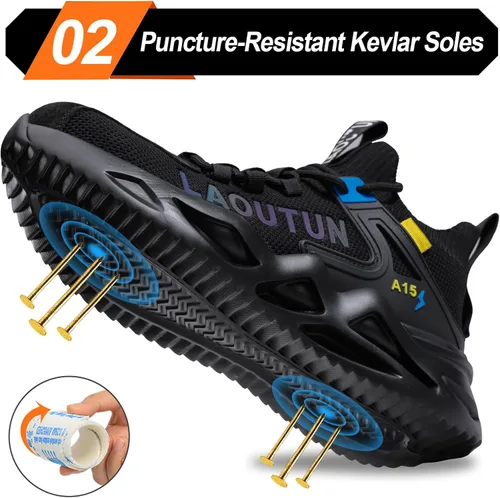Vista 3 de LAoutun Steel Toe Shoes for Men Women Work Shoes Safety Sneakers Shoes Comfortable Lightweight Puncture Proof Slip on Indestructible Work Shoes