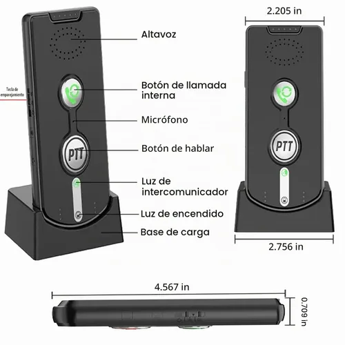 Vista 4 de Sistema de intercomunicación inalámbrico de 2 vías para el hogar, 1/2 milla de largo alcance, llamadas manos libres, recargable, espera de 120