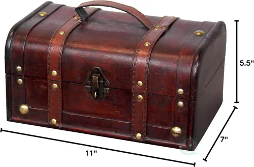 Vista 6 de Caja decorativa del tesoro de madera vintage con asa y candado pequeño