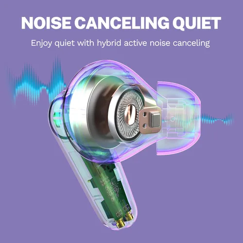 Vista 4 de JLab Go Pods ANC Auridífonos True Wireless Bluetooth con Estuche de Carga, Cancelación Activa de Ruido Híbrida + Sé Consciente para una Escucha Lila
