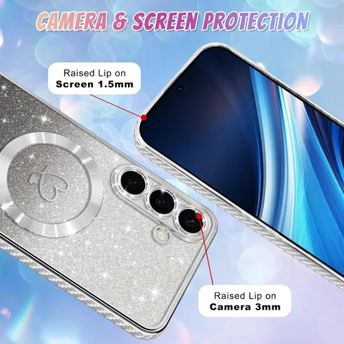 Vista 162 de Bonoma - Funda compatible con Samsung Galaxy S21 Plus, diseño de corazón con purpurina, color rosa Support for MagSafe, Plating Magnetic Case TPU