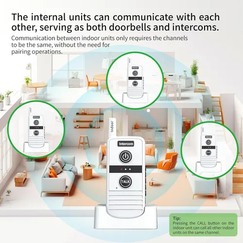 Vista 4 de Timbre inalámbrico, sistema de intercomunicación inalámbrico bidireccional, rango de 4900 pies y 16 canales, 4 niveles de volumen, 21 tonos