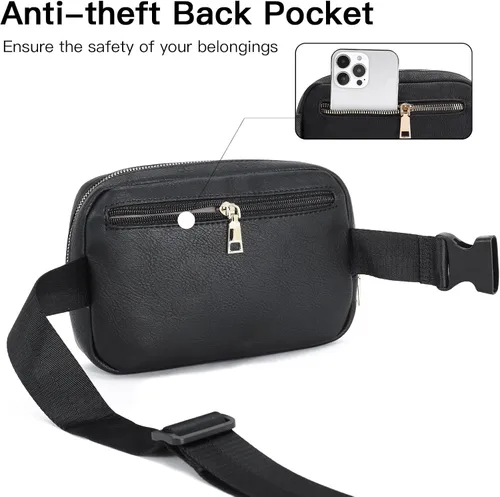 Vista 4 de Telena Riñoneras para mujer, bolsa de cinturón de cuero con cuerpo cruzado, de moda con correa ajustable, negro, (0-black), Talla única