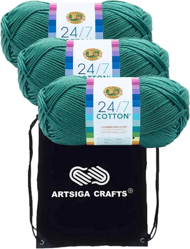 Vista 43 de Lion Brand 24/7 Algodón Blanco 761-100 (6-Carrillos - Mismo Lote de Tinta) Hila Gruesa Media #4 de Algodón para Crochet y Tejido con Bolsa