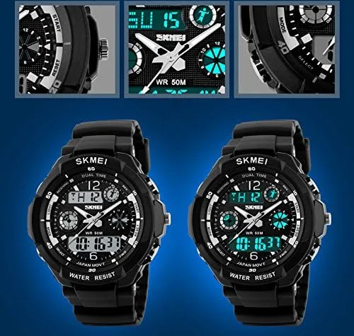 Vista 5 de FANMIS Unisex Sports Watches Military Analog Digital Display Watch Multifunction Dual Time Alarm Stopwatch Backlight 50M Waterproof Outdoor Sports