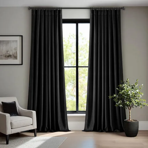 Vista 35 de ANRODUO Cortinas de terciopelo beige de 45 pulgadas de largo, opacas con aislamiento térmico insonorizado, cortinas de privacidad para oscurecer