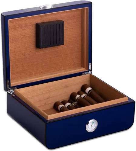 Vista 13 de Bey-Berk Dylan Humidor de puros con diseño de fibra de carbono, caja de 40 puros forrada de cedro español con higrómetro y humidificador, color negro