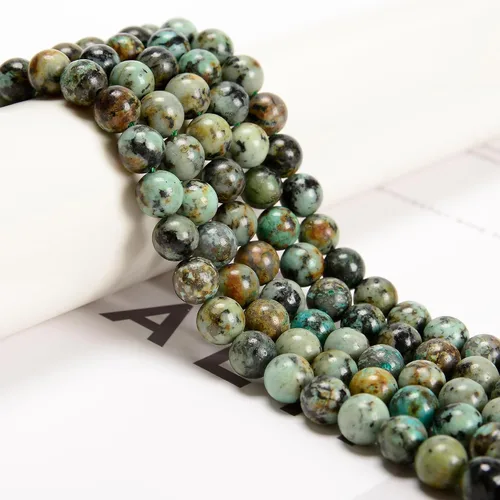 Vista 2 de 65 cuentas de turquesa africana de 0.236 pulgadas, piedra natural, piedras preciosas redondas auténticas para hacer pulseras de bricolaje, joyas