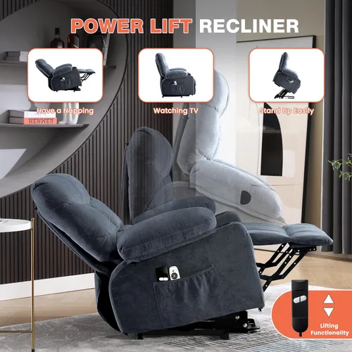 Vista 5 de MAHOMICO Silla reclinable eléctrica para personas mayores con masaje por vibración y calefacción lumbar, sofá reclinable eléctrico con bolsillo