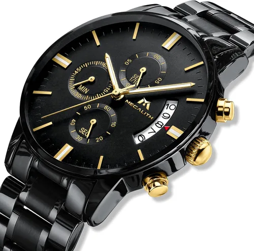 Vista 2 de MEGALITH Mens Watches 45mm Chronograph Quartz Mens Wrist Watches Stainless Steel Waterproof Business Dress Watches for Men Luminous Date Gifts for