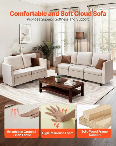 Vista 2 de VEVOR Sofá modular modular, moderno sofá modular de 5 plazas con almacenamiento oculto, sofá modular de nube personalizable, marco de madera maciza