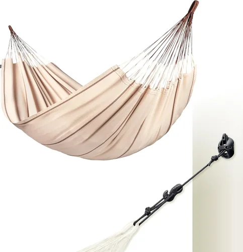 Vista 16 de LA SIESTA Modesta - Hamaca y montaje en pared de algodón orgánico, kit de suspensión para paredes, techos y vigas cuadradas, interior y exterior
