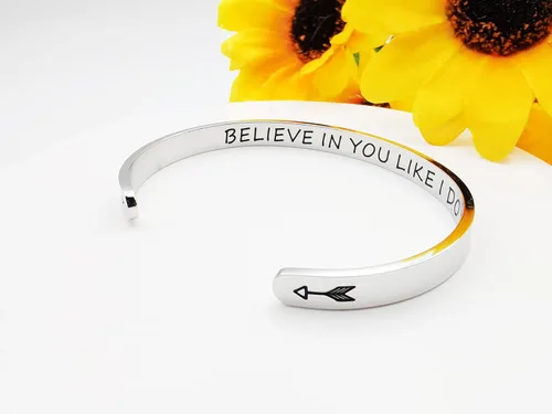 Vista 254 de Pulseras inspiradoras para mujer, joyería de acero inoxidable, con refranes, pulsera motivacional con mensaje oculto, pulseras grabadas para mejor