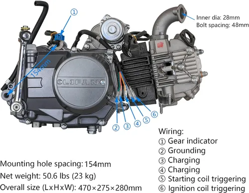 Vista 2 de Motor Lifan 125 cc – Semiautomático 4 tiempos para Trail Bike CT70 90 110 125, Dirt Bike, Triciclo, Cuatro Ruedas