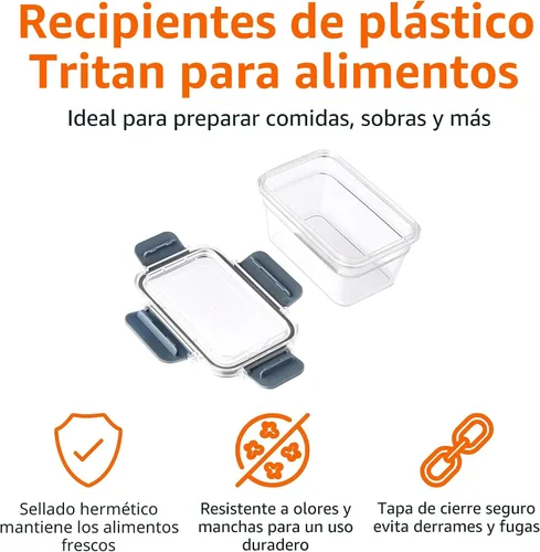 Vista 2 de Amazon Basics Tritan - Recipientes de plástico para almacenamiento de alimentos con tapas herméticas, 11 recipientes, transparentes, juego de 22